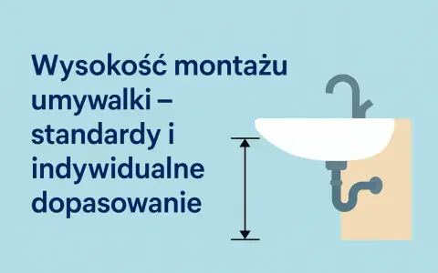 Wysokość montażu umywalki: standardy i indywidualne dopasowanie. Ilustracja pokazuje umywalkę z zaznaczoną miarą wysokości.